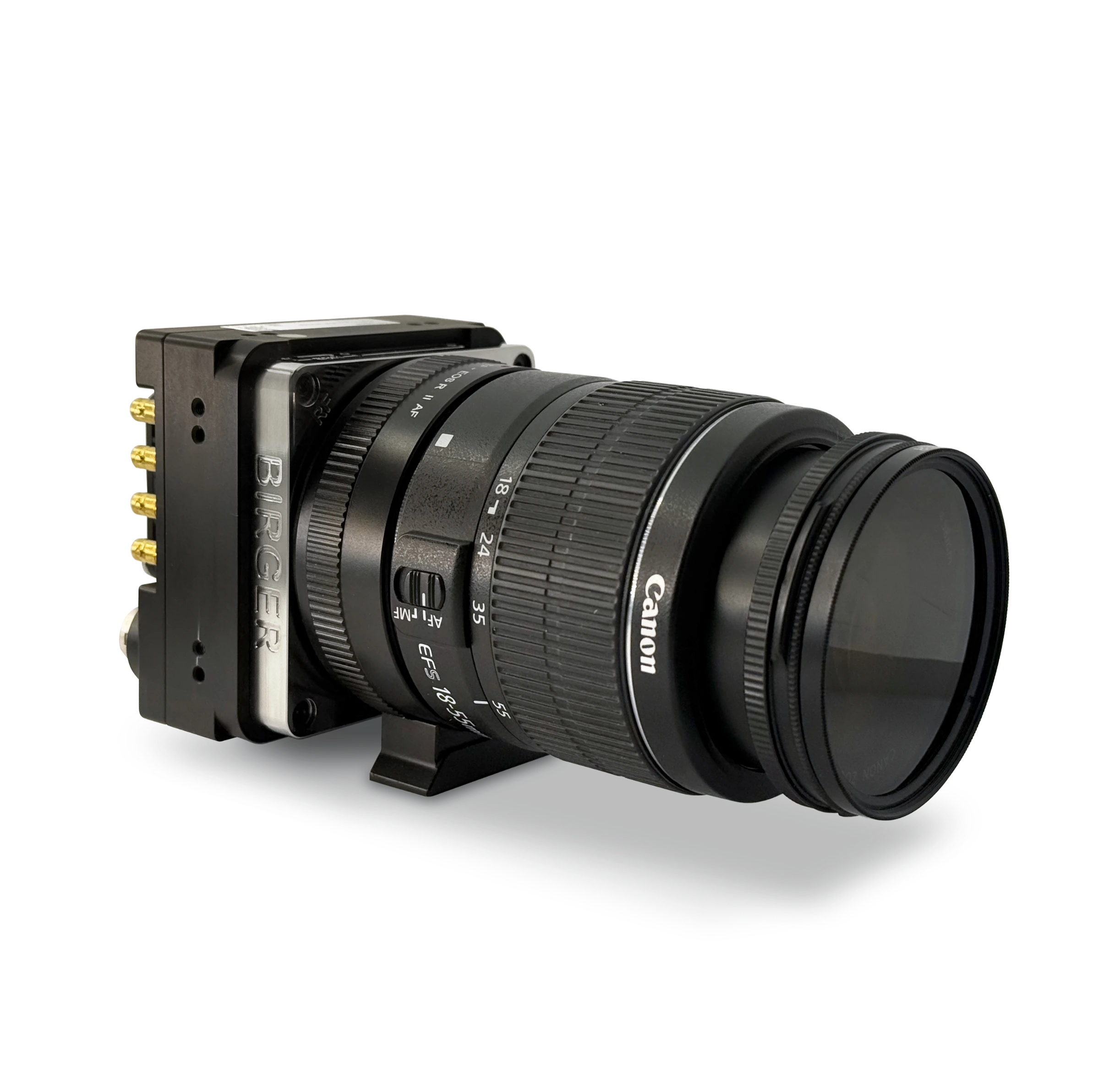 KAYA Iron 45XX camera fitted with an Active RF mount, showing the Birger logo